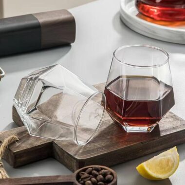 diamond shape wine glass with rainbow finish