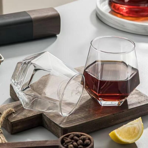 diamond shape wine glass with rainbow finish