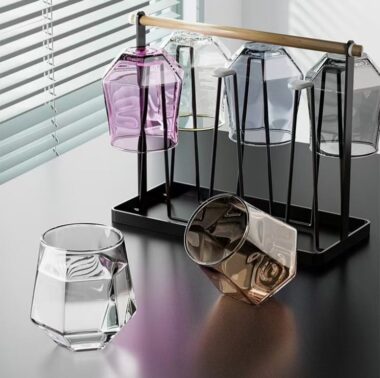 diamond shape wine glass with rainbow finish